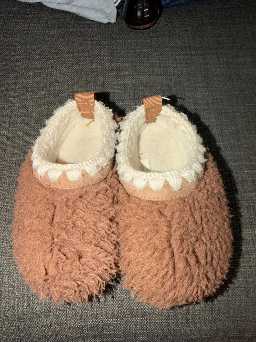 Target Brown Plush Kids Slippers with Cream Lining